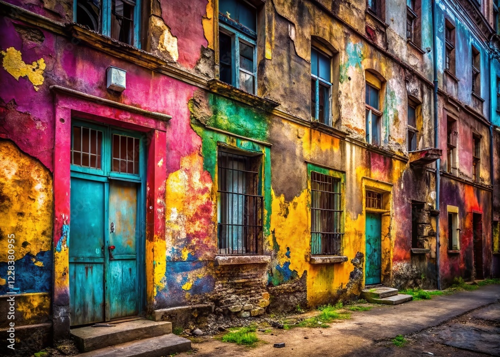 Fototapeta premium Urban Exploration: Vibrant Gradient Textures on Abandoned Building Walls