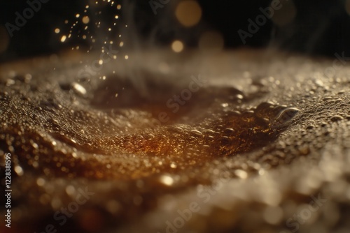 Close-up of bubbling coffee in warm tones captures the essence of brewing perfection photo