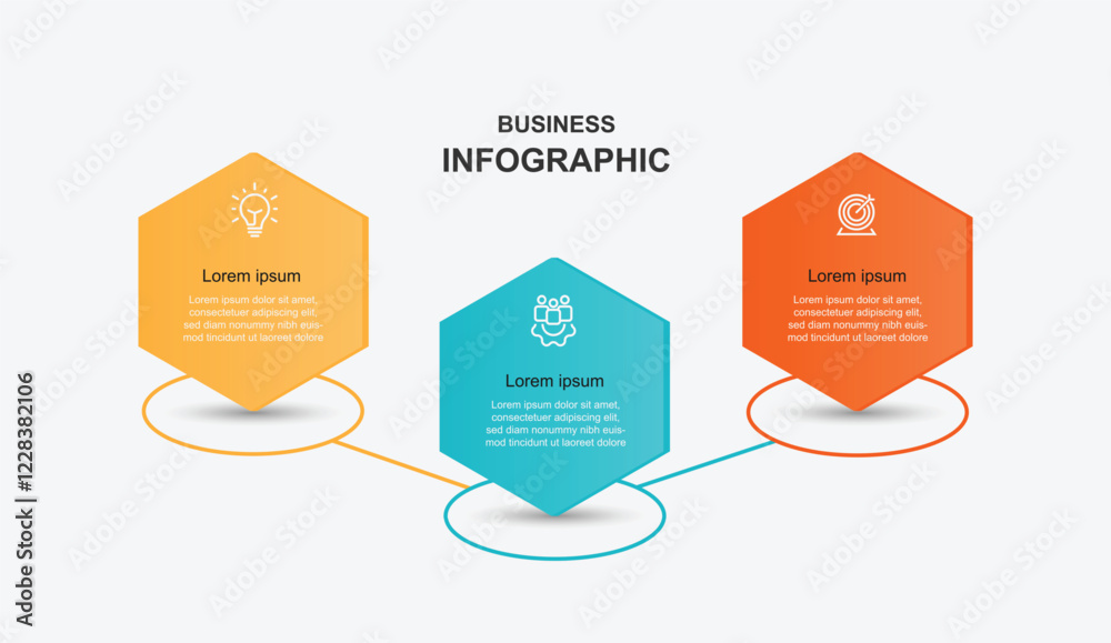 3 step process infographic template with line direction and icons can be used for workflow layout, business presentation and web graphic design 