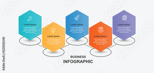 Infographic template vector element with hexagon and line direction concept, timeline template with 5 step or option 