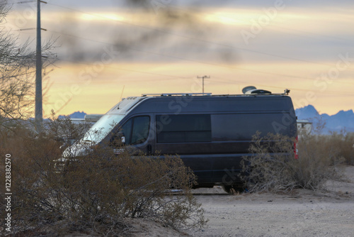 B-class RV Camper Stealth Camping in the Desert