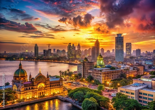 Vibrant Bombay Skyline at Sunset: Iconic Indian Landscape