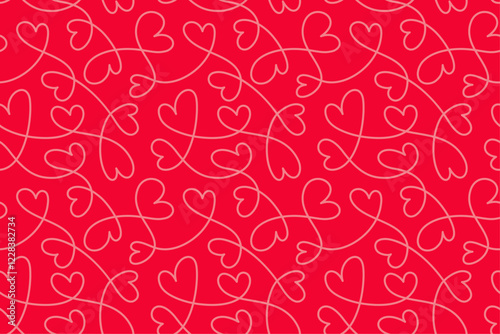 Valentine's Day background with hand drawn line hearts in red