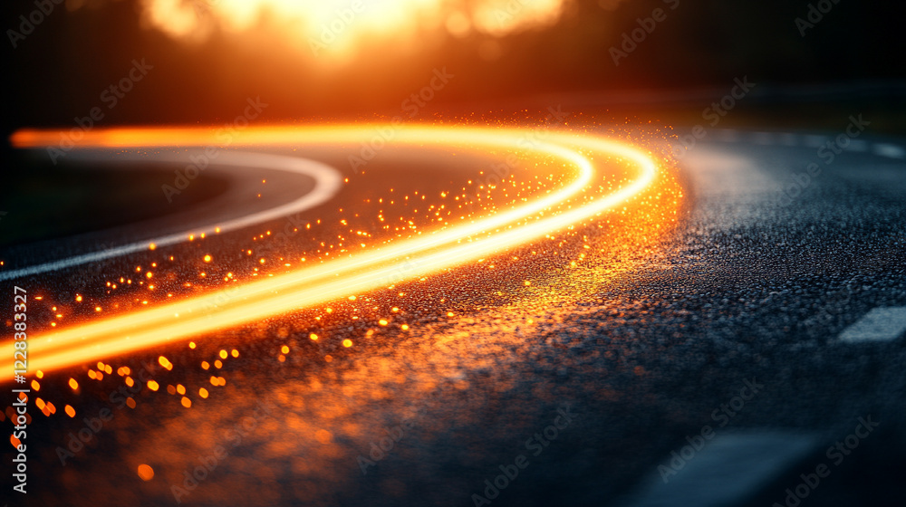 Data speed lines on a dark background representing optical cables and high internet speed, light flowing symbolizing information transfer, minimalistic bright tone, modern, blurred empty space