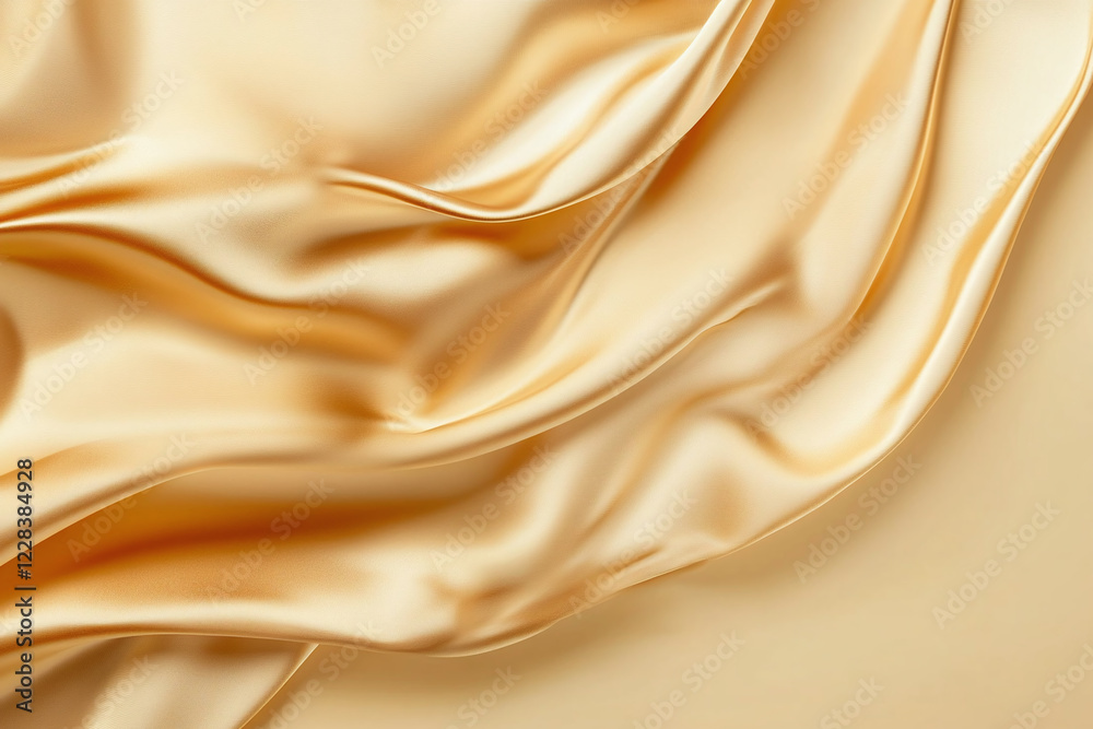 Obraz premium Elegant Golden Silk with Flowing Fabric Folds, Warm Beige Tones, and Luxurious Satin Texture for Premium Backdrops and Graceful Designs