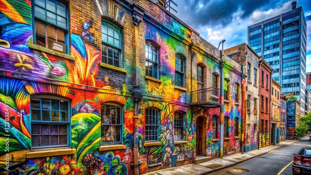Fototapeta premium Vibrant Graffiti Art on Urban Wall - Colorful Street Art Photography