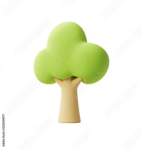 3d isometric cute tree, cartoony illustration isolated