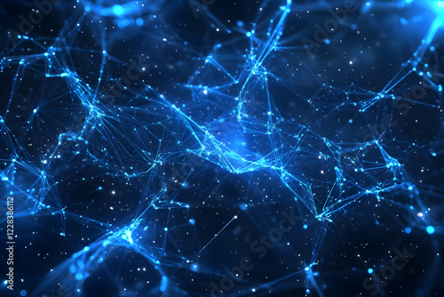 Abstract Background with Glowing Blue Lines and Particles Dynamically Interconnected