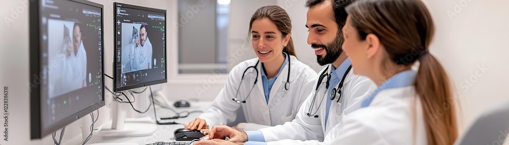 Healthcare team using telemedicine to consult with a remote patient Healthcare team using telemedicine to consult with a remote patient