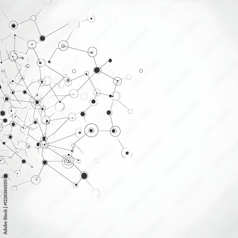 Obraz premium Abstract Background Connects Dots and Circles with Lines, Forming a Network Design.