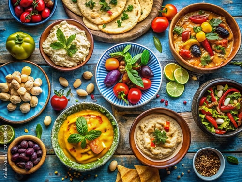 Wallpaper Mural Vibrant Mediterranean Feast: Tabletop Photography of Diverse Dishes Torontodigital.ca