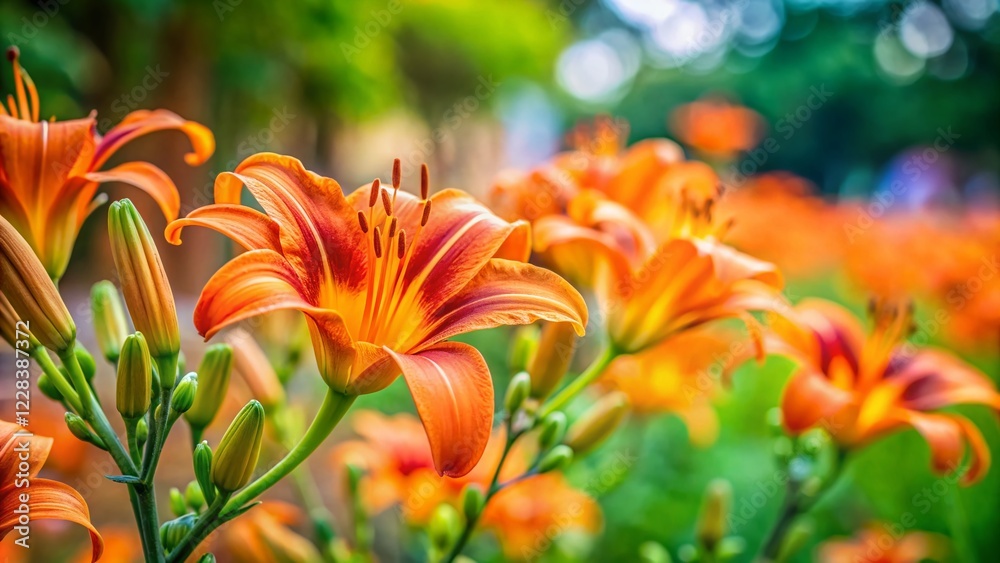 Vibrant Orange Flowers Blooming Against Lush Green Foliage – Architectural Photography Vibrant Orange Flowers Blooming Against Lush Green Foliage – Architectural Photography