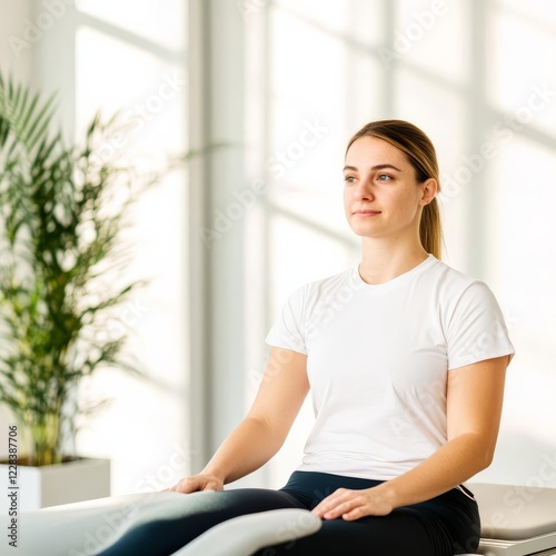 Free Download Patient undergoing rehabilitation therapy in a sunny, uplifting space - GFXLoad