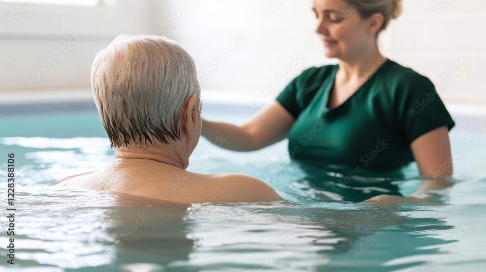 Fototapeta premium Therapist guiding a patient through recovery in a hydrotherapy pool