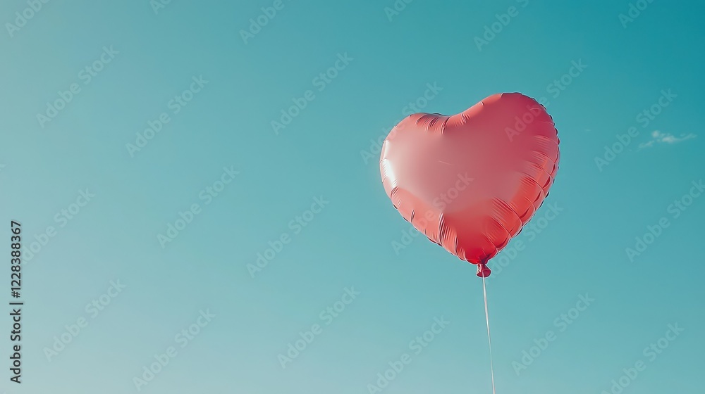 Fototapeta premium Heart-Shaped Balloon Floating Against Blue Sky with Soft Clouds