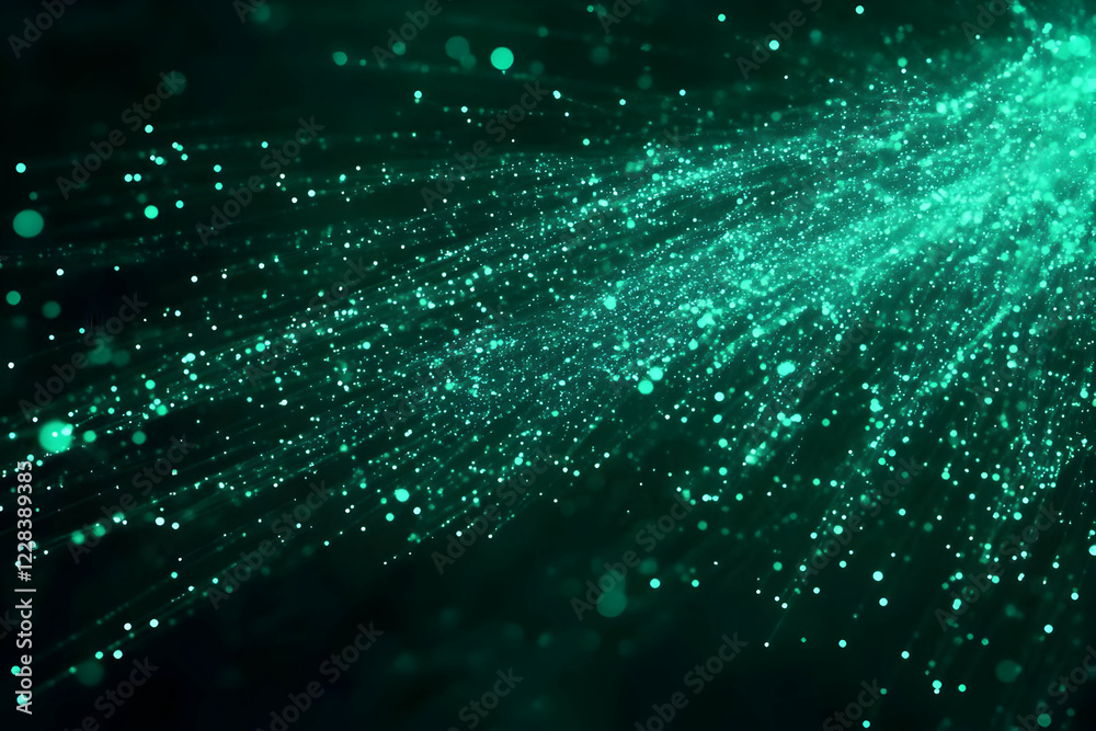 Abstract Background with Glowing Green Particles Flowing Smoothly in the Dark Space Abstract Background with Glowing Green Particles Flowing Smoothly in the Dark Space