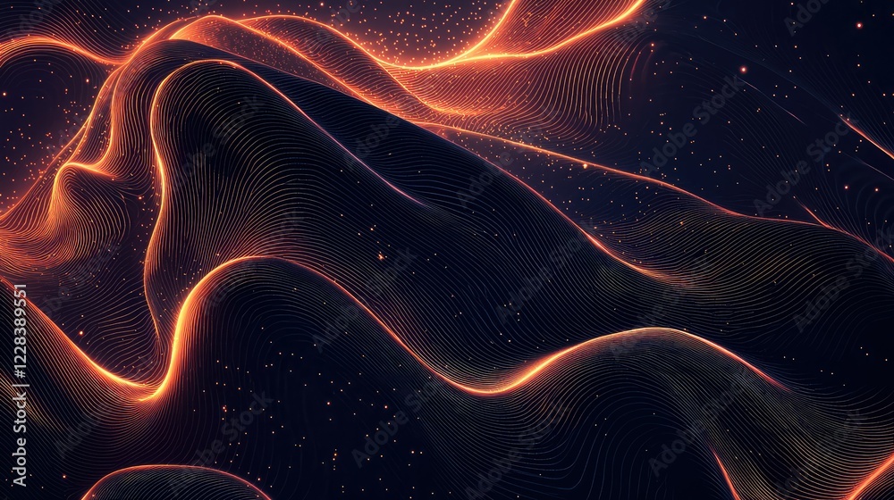 Fototapeta premium Abstract Flowing Waves With Glowing Lines and Dark Background
