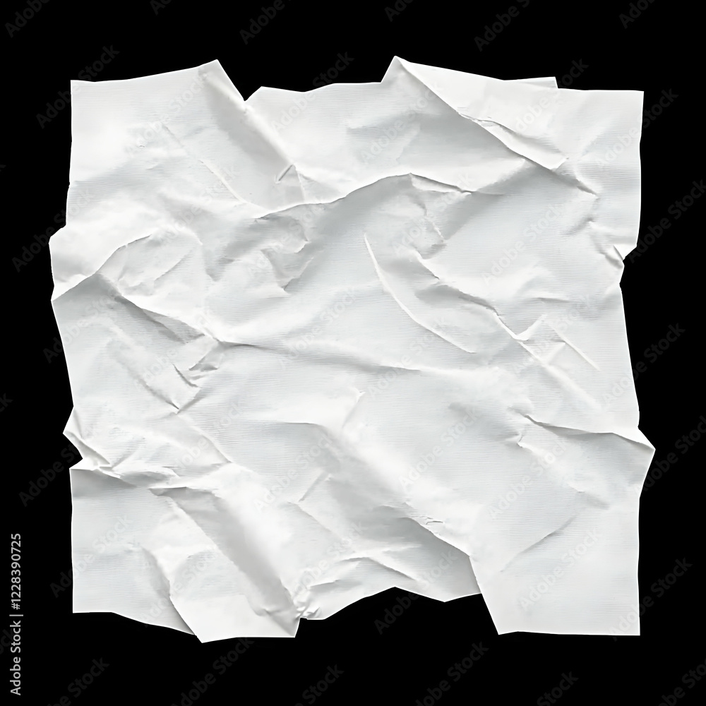 Crumpled White Paper Texture Shows Wrinkled and Creased Surface Detail, Blank Background Crumpled White Paper Texture Shows Wrinkled and Creased Surface Detail, Blank Background