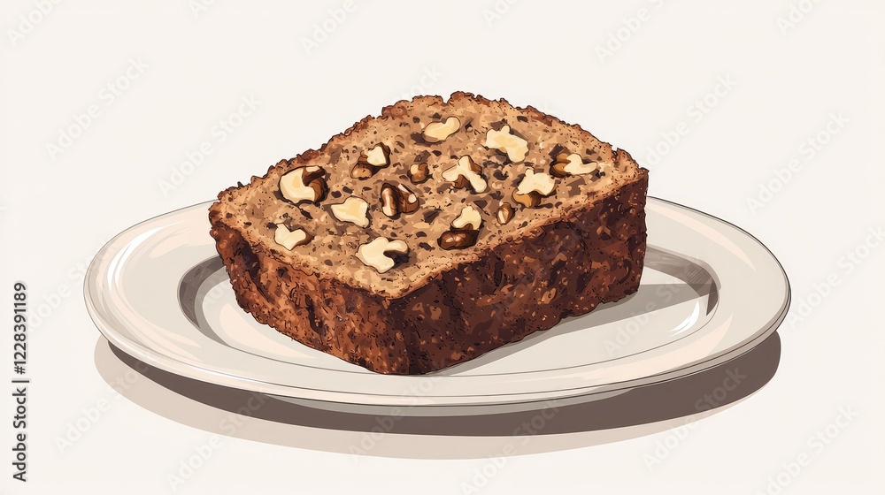 Freshly Baked Slice of Nut-Studded Whole Grain Bread on Plate Freshly Baked Slice of Nut-Studded Whole Grain Bread on Plate