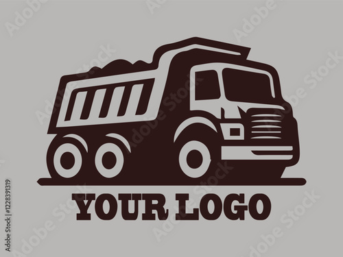 Dark brown dump truck drawing suitable for construction illustrations.  Recycling fleet of waste collection trucks. Industrial and tough dump truck, this lustration is perfect for use as a logo