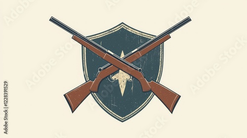 Crossed Vintage Rifles with Shield Emblem for Hunting Enthusiasts photo