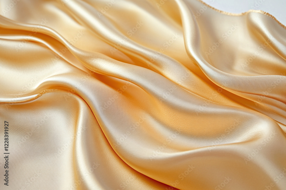 Obraz premium Elegant Golden Silk with Flowing Fabric Folds, Warm Beige Tones, and Luxurious Satin Texture for Premium Backdrops and Graceful Designs