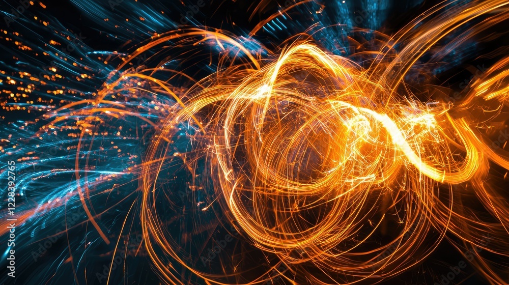 Dynamic Swirls of Light with Bright Energy Sparks in Motion Dynamic Swirls of Light with Bright Energy Sparks in Motion