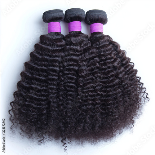 Set of Luxurious Brown Curly Hair Extensions with Purple Wraps