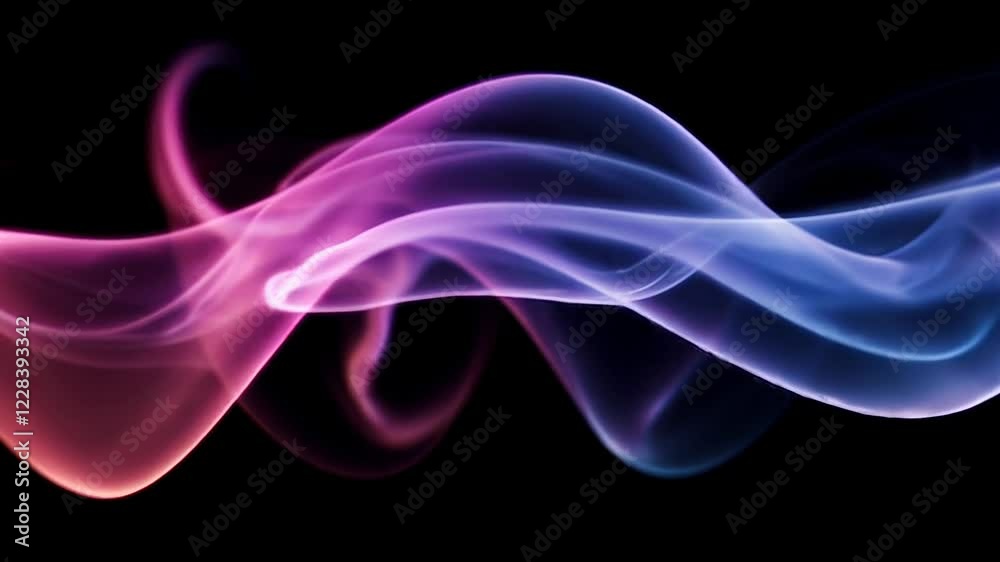 A mesmerizing display of colorful smoke gracefully swirling against a stark black backdrop A mesmerizing display of colorful smoke gracefully swirling against a stark black backdrop
