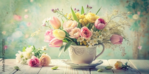 Vintage 1964 Spring Floral Design on White Background Stock Photo