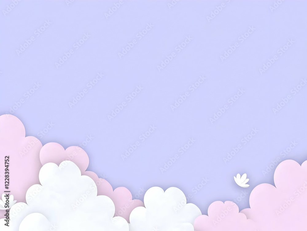 3D Paper Clouds and Flowers Create a Whimsical Background on a Lavender Sky Perfectly 3D Paper Clouds and Flowers Create a Whimsical Background on a Lavender Sky Perfectly