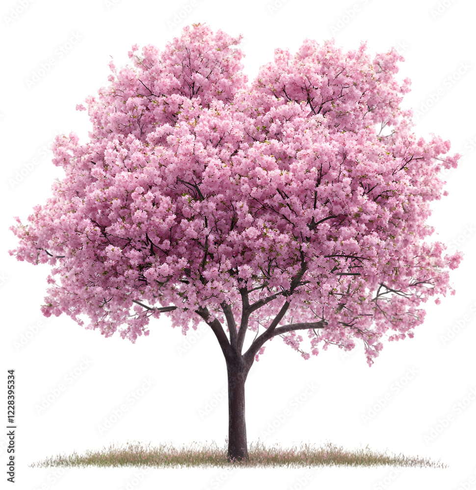 Obraz premium Springtime Cherry Blossom Tree, Elegant Pink Sakura Flowers, Nature Scene, Isolated on Transparent Background