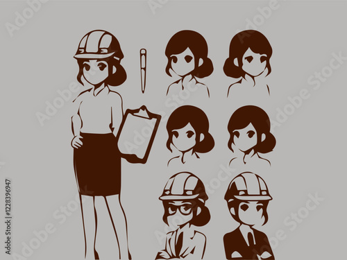 casual business woman character constructor, presentation career woman confident and competent.  He wore casual clothes but still looked professional.  This illustration is very suitable