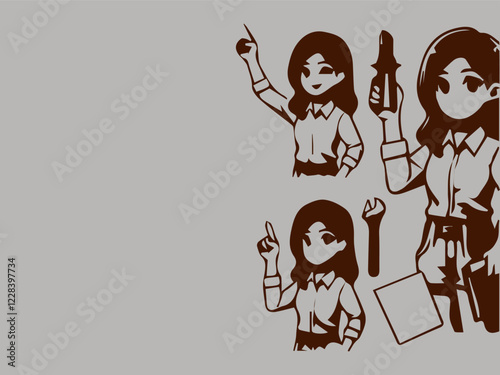 casual business woman character constructor, presentation career woman confident and competent.  He wore casual clothes but still looked professional.  This illustration is very suitable