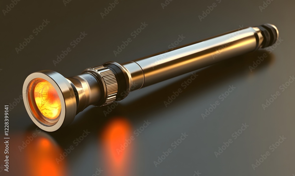 Chrome telescopic rod glowing, dark studio, engineering Chrome telescopic rod glowing, dark studio, engineering