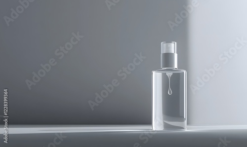 Clear spray bottle, minimalist studio, sunlight, product mockup