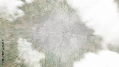 Earth zoom in from space to Abilene, Texas, USA. Followed by zoom out through clouds and atmosphere into space. Satellite view. Travel intro. Images from NASA