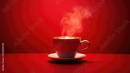 Freshly Brewed Coffee Cup with Steam on Red Background