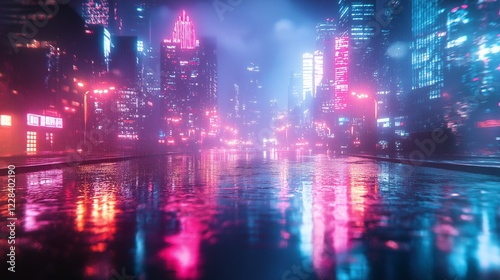 Cyber city reflections. Abstract background of futuristic cityscape.