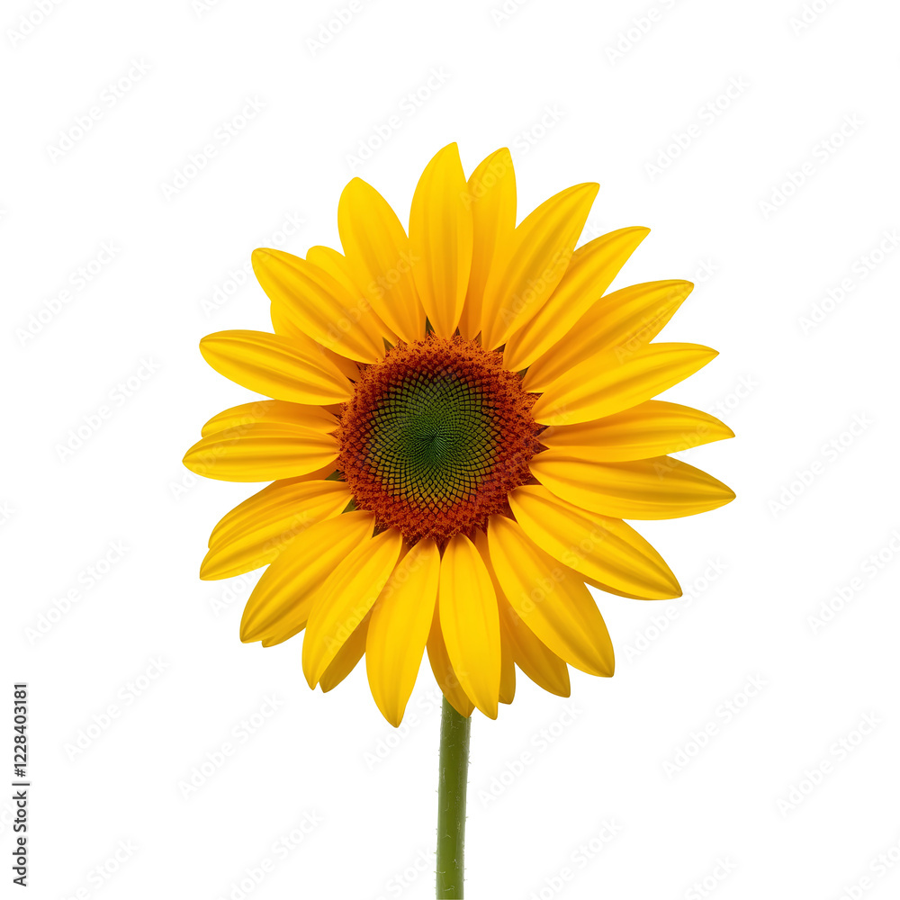 Fototapeta premium Clear close-up of sunflower with detailed petals and natural green center on clean Transparent Background