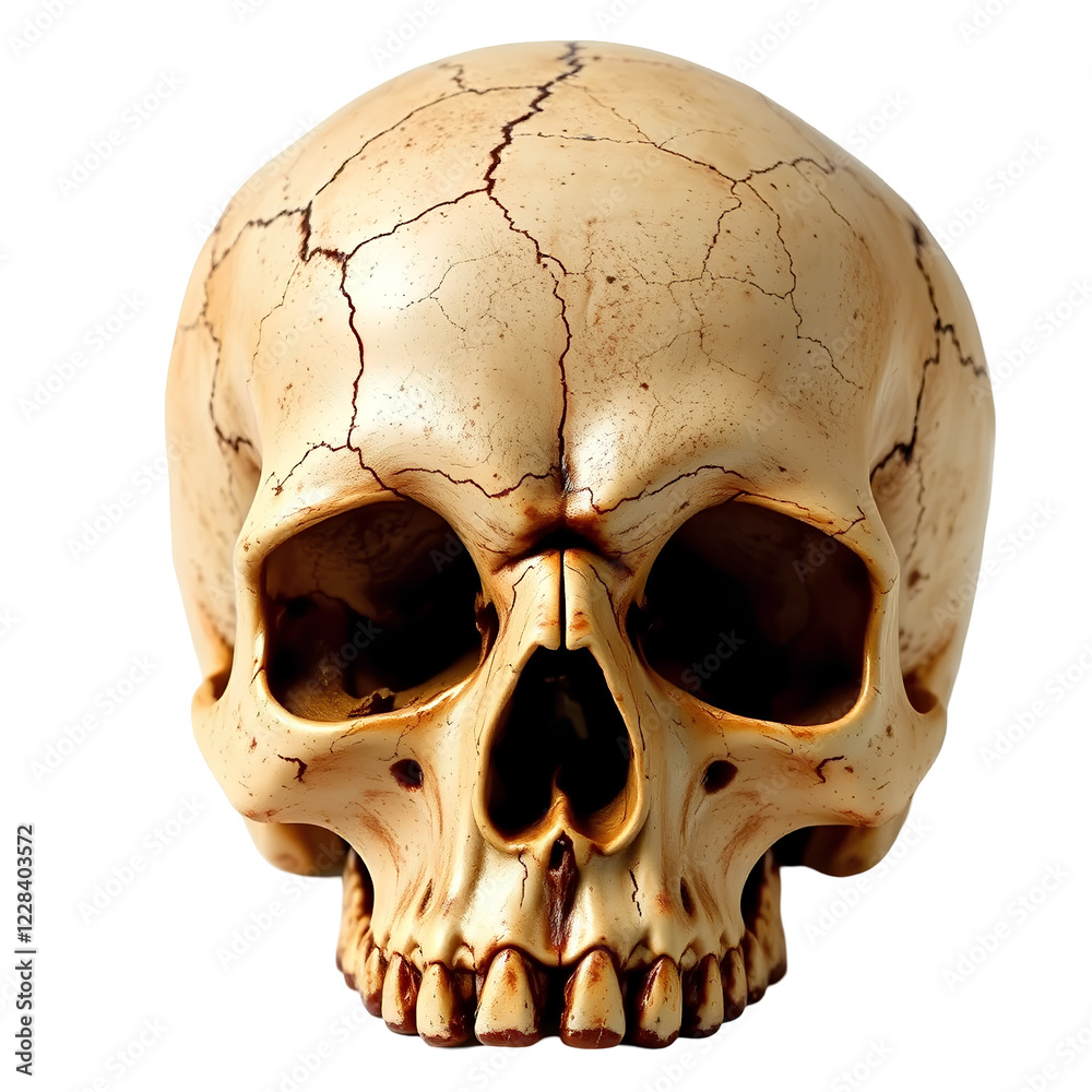 Obraz premium Detailed Human Skull View Showing Realistic Anatomical Features with Transparent Background