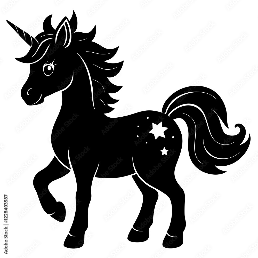 Obraz premium Cute Silhouette Unicorn Line Art Black Vector Carton Illustration 