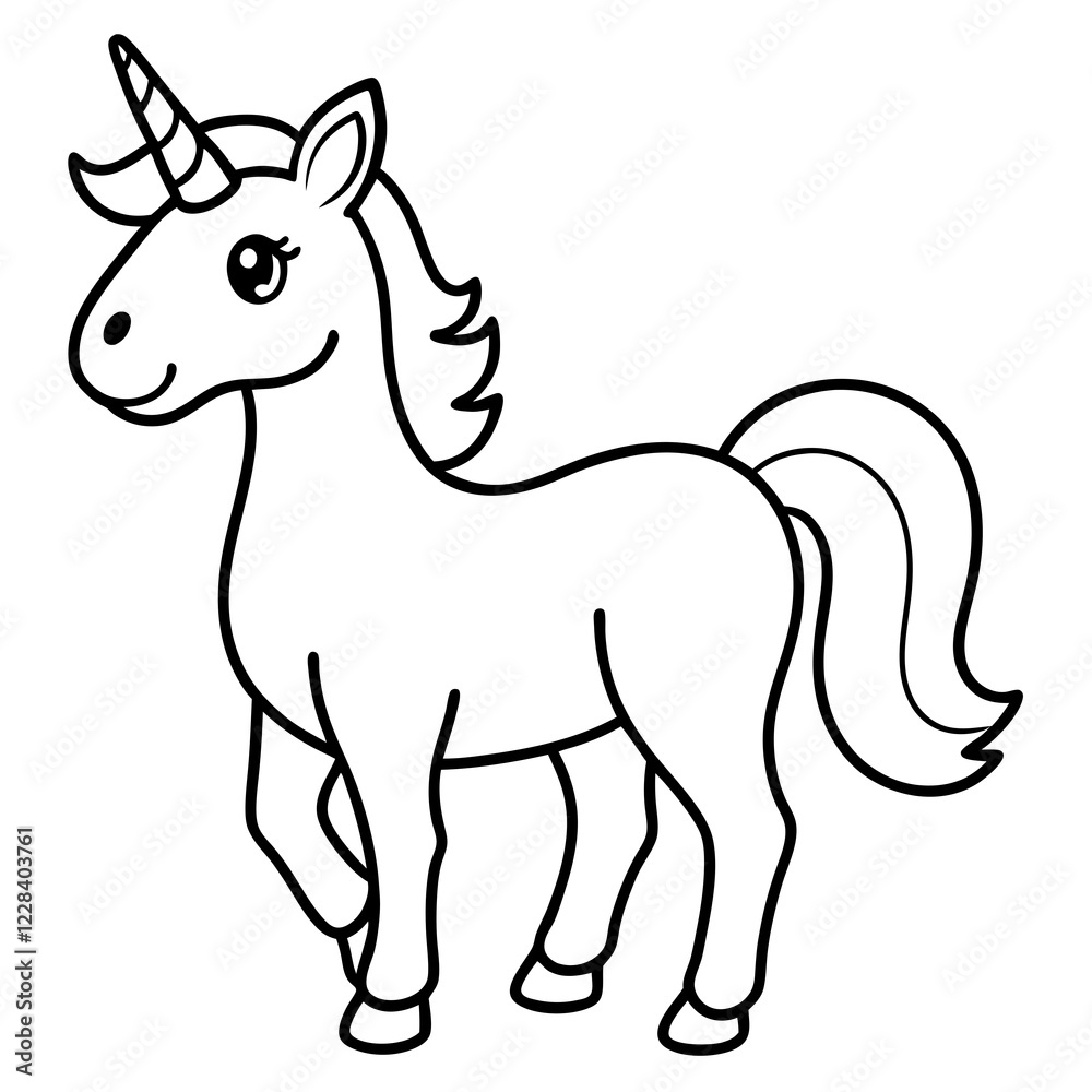 Cute Silhouette Unicorn Line Art Black Vector Carton Illustration Cute Silhouette Unicorn Line Art Black Vector Carton Illustration