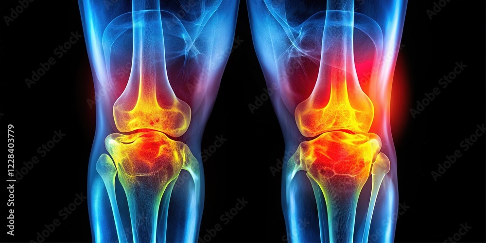 Knee X-rays (AP & Lateral) showing osteoarthritis. Aerial perspective. Knee X-rays (AP & Lateral) showing osteoarthritis. Aerial perspective.