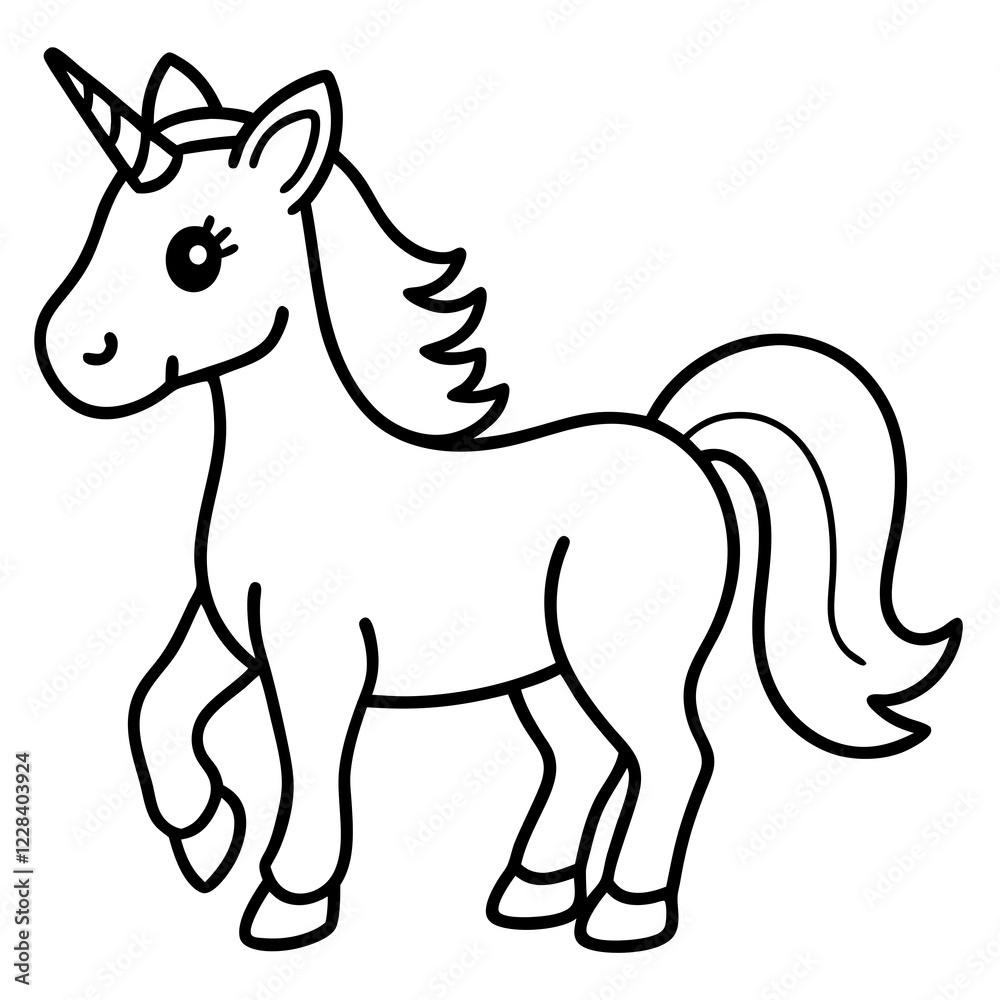 Fototapeta premium Cute Silhouette Unicorn Line Art Black Vector Carton Illustration 