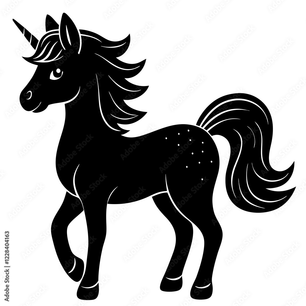 Obraz premium Cute Silhouette Unicorn Line Art Black Vector Carton Illustration 