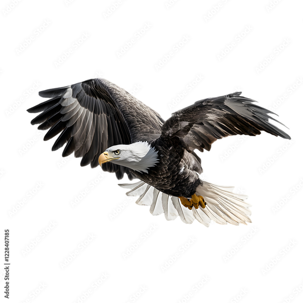 Naklejka premium Bald Eagle with Sharp Eyes and Powerful Talons, Symbol of Strength and Freedom, Isolated on Transparent Background