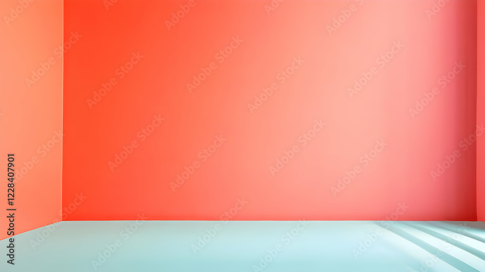 Empty Room with Coral Walls and Light Blue Floor Creates a Minimalist and Modern Space Empty Room with Coral Walls and Light Blue Floor Creates a Minimalist and Modern Space