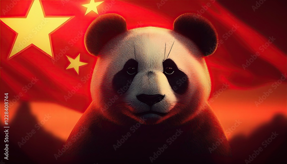 Naklejka premium Majestic Panda Against the Background of Chin's Flag