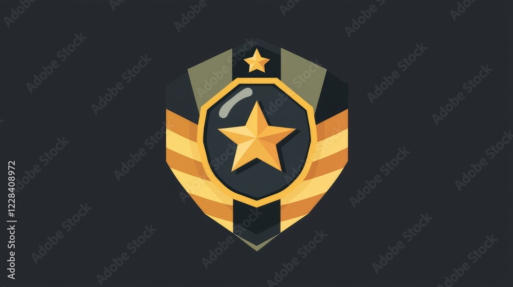 Stylish Shield Emblem with Star for Security or Law Themes Stylish Shield Emblem with Star for Security or Law Themes